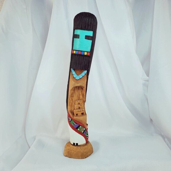 Other - Vintage Hand-Carved Wood Long Hair Hopi Kachina Doll 1995 11" Tall Signed dated